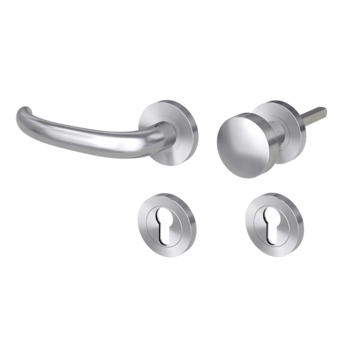 Griffwerk ULMER GRIFF PROF | DESIGN MANUFAKTUR  FS Panik Edelstahl matt -Rosettengarnitur -Schraubt. Knopf R2 -WL -Stift 9mm -TS 38-50mm