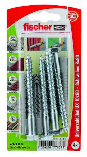 FISCHER Universaldübel UX 10x60 SK (4 Stück)