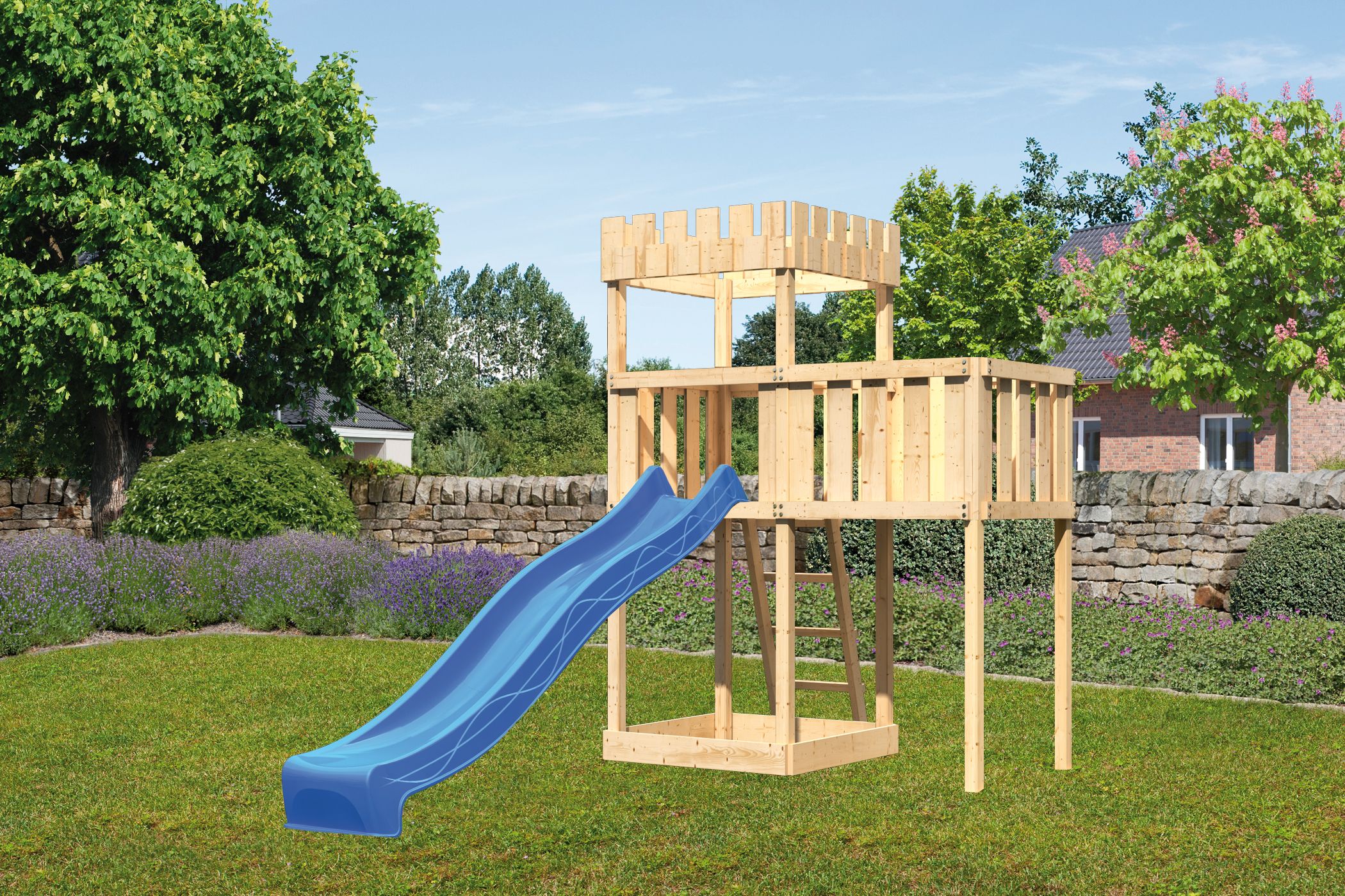 Akubi Kinderspielturm Ritterburg Löwenherz inkl. Wellenrutsche und Anbauplattform