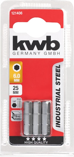 kwb 3 Bits 25mm Hex 6.0mm Indus SB 121406