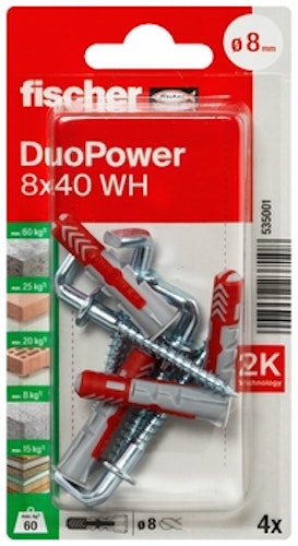 FISCHER DuoPower 8 x 40 WH mit Winkelhaken (4 Stück) 535001