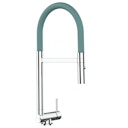 Vorschaubild Wasserhahn Vorfenster Küchenarmatur, Umklappbar 4,5 CM, mit 360° schwenkbarem Auslauf, abnehmbare 2 strahl Handbrause, Verchromt / Türkis