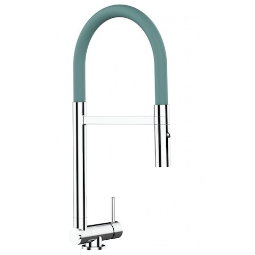 Wasserhahn Vorfenster Küchenarmatur, Umklappbar 4,5 CM, mit 360° schwenkbarem Auslauf, abnehmbare 2 strahl Handbrause, Verchromt / Türkis