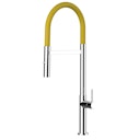 Vorschaubild Minimalistischer Wasserhahn Küchenarmatur, TECNO, mit 360° schwenkbarem Auslauf, abnehmbare 2 strahl Handbrause, Verchromt / Gelb