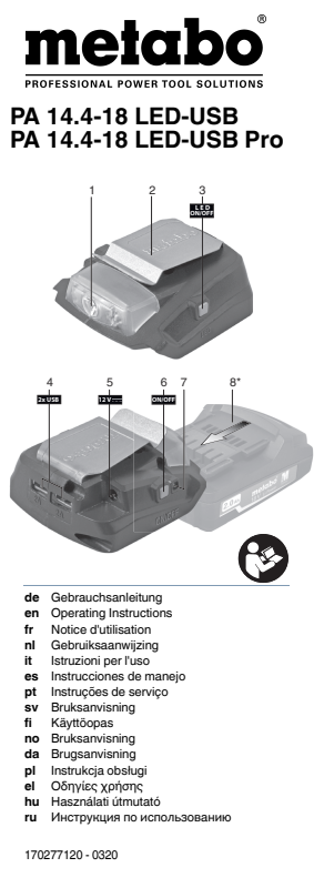 Bedienungsanleitung fÃ¼r Metabo Akku-Power-Adapter PA 14.4-18 LED-USB