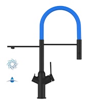 4 Wege Wasserhahn Küchenarmatur, BOD, mit 360° schwenkbarem Auslauf, abnehmbare 2 strahl Handbrause, Schwarz Matt / Hellblau