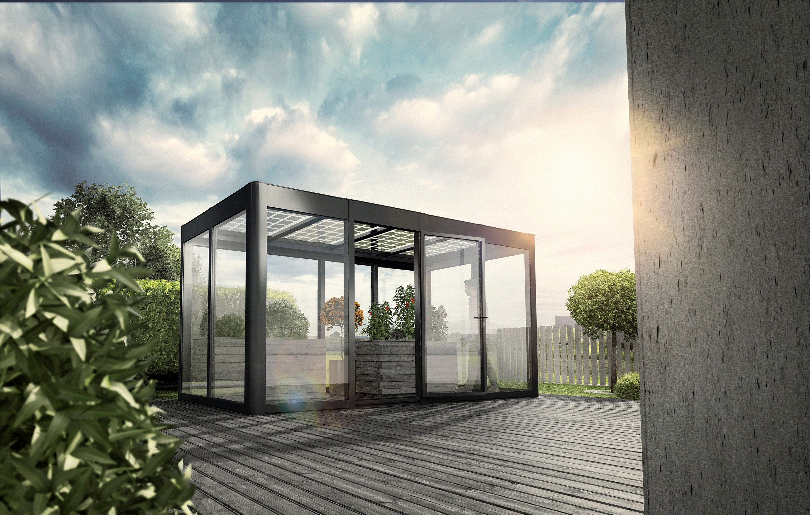SunElements Design Gewächshaus/Sommergarten SunGarden Energy mit 275 Wp PV-Dach