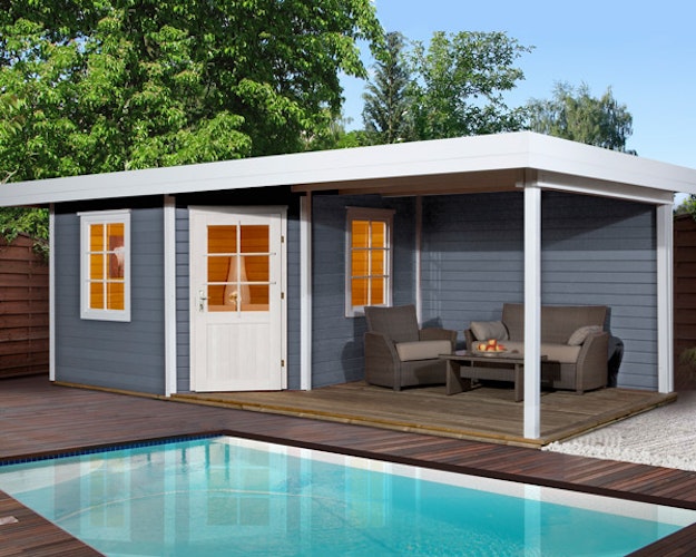 Weka Designhaus 213 B+ inkl. 300 cm Anbau und extra hoher Tür - 28 mm