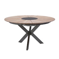 Diamond Garden Tisch LYON Ø 140 cm, Edelstahl Dunkelgrau / Recycled Teak Fase
