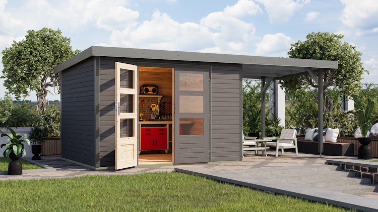 Karibu Metall-Holzgartenhaus Hybridhaus Jupiter A/B/C/D - 19 mm/0,5 mm