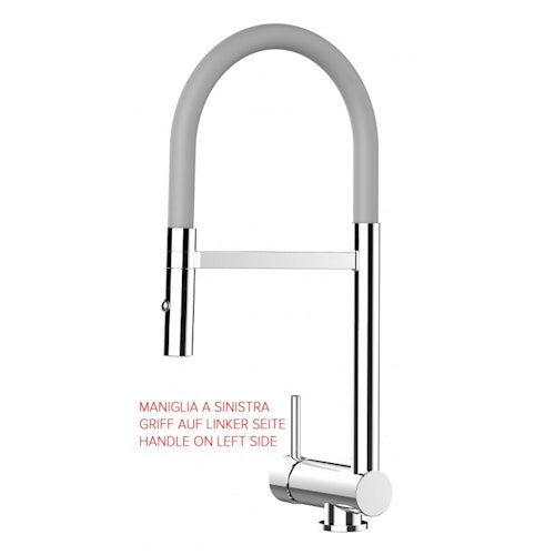 Wasserhahn Vorfenster Küchenarmatur, Umklappbar 6 CM, LINKER HEBEL, mit 360° schwenkbarem Auslauf abnehmbare 2 strahl Handbrause, Verchromt / Grau