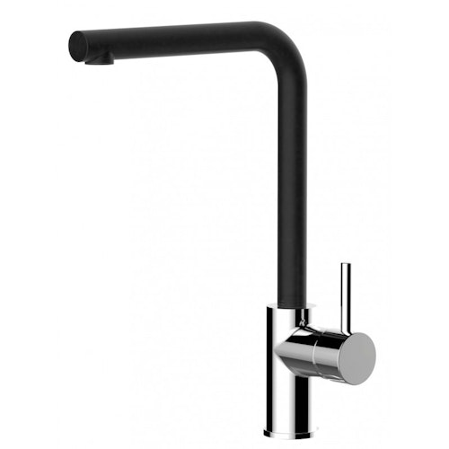 Wasserhahn Küchenarmatur, SAM, mit 360° schwenkbarem L-Auslauf, Verchromt / Schwarz Granit