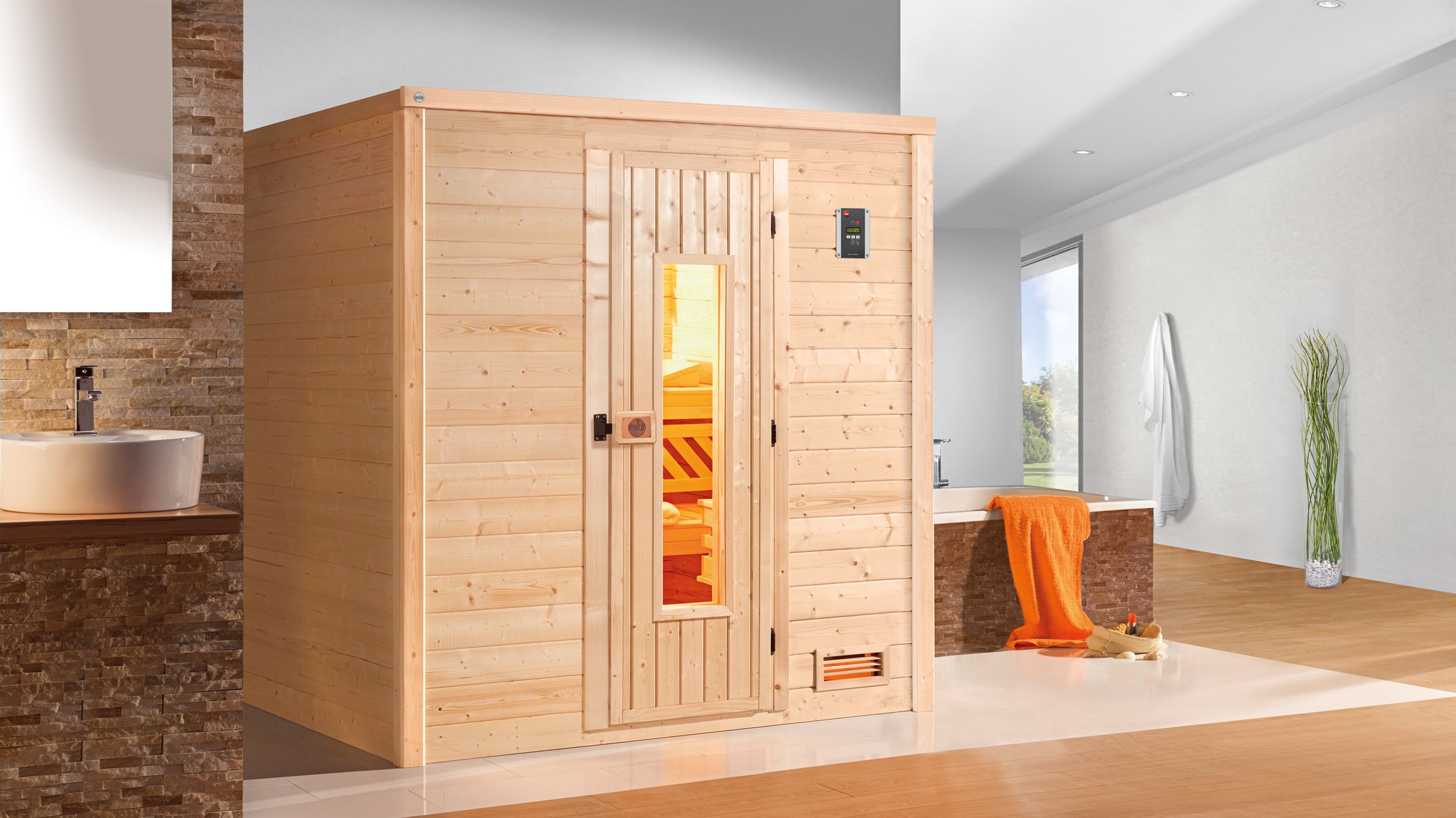 Weka Premium Massivholzsauna Bergen 1 - 45 mm inkl. gratis Sauna-Set im Wert von 70,99 €