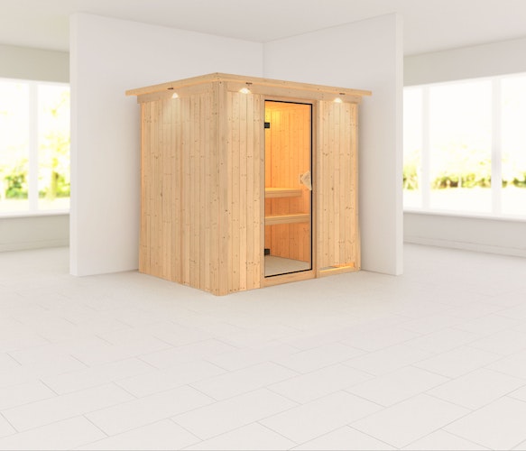 Karibu Sauna Bodin mit Fronteinstieg 68 mm inkl. gratis Sauna-Zubehörset im Wert von 234,94 €