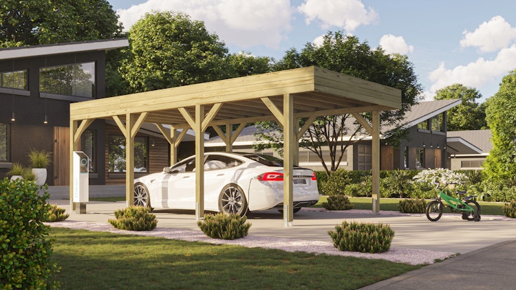 Weka Einzelcarport mit Vorbereitung zur Dachbegrünung 328 x 718 cm - Leimholz