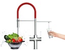 Vorschaubild 3 Wege Wasserhahn Küchenarmatur, FC, mit 360° schwenkbarem Auslauf, abnehmbare 2 strahl Handbrause, Verchromt / Rot