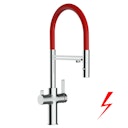 Vorschaubild NIEDERDRUCK 3 Wege Wasserhahn Küchenarmatur, FC, mit 360° schwenkbarem Auslauf, abnehmbare 2 strahl Handbrause, Verchromt / Rot