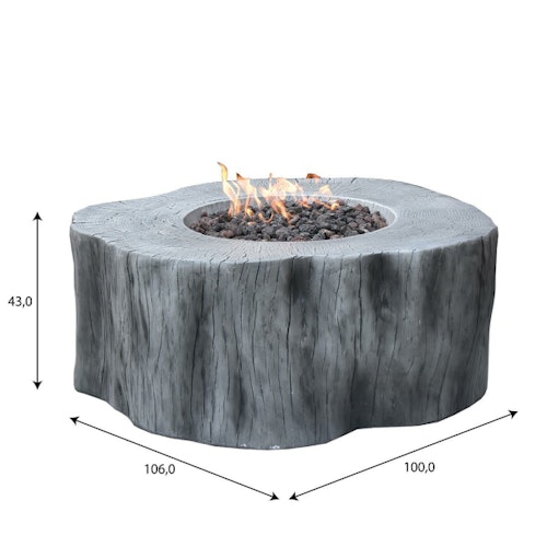 Gardenforma Gas Feuerstelle Manchester aus Faserbeton in Baumstammoptik, hellgrau