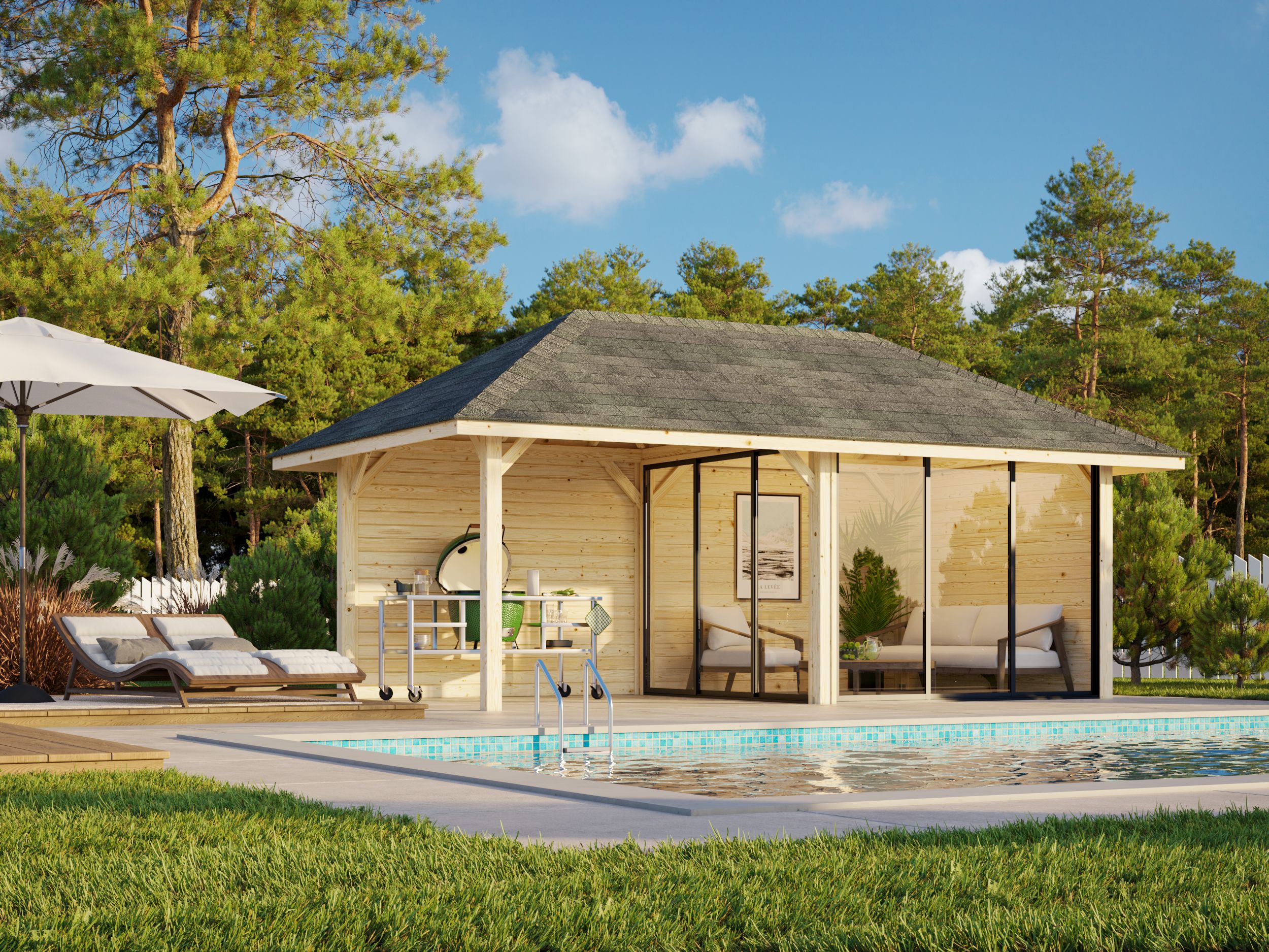 Palmako Pavillon Bianca 16,6 m² Set 505 Slide Plus mit Isolierglas-Schiebetüren