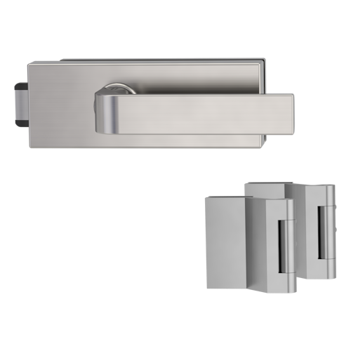 Griffwerk PURISTO S -Edelstahl matt Ganzglastürbeschlagset -3-teiliger Bandsatz -mit Griff DESM GRAPH -SG -UV