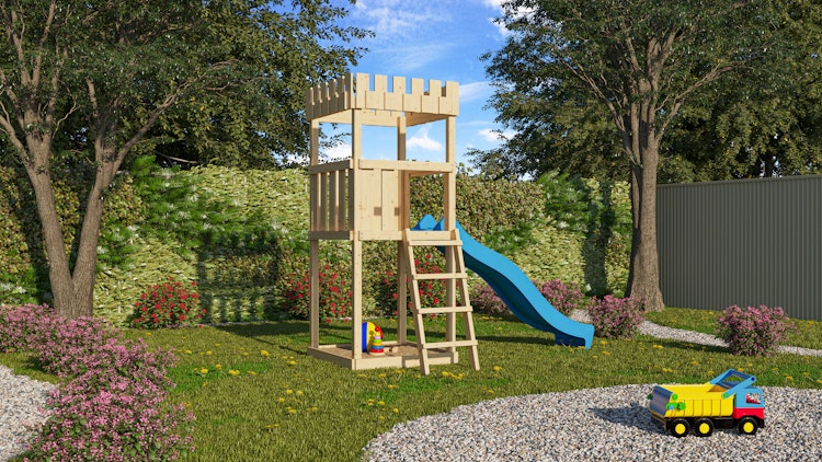 Akubi Kinderspielturm Ritterburg Löwenherz inkl. Wellenrutsche