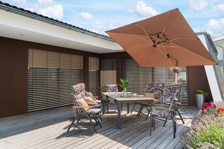 doppler Pendelschirm ALU WOOD 220 x 300, Aluminium Esche-Optik / 100 % Polyester 180 g/m²