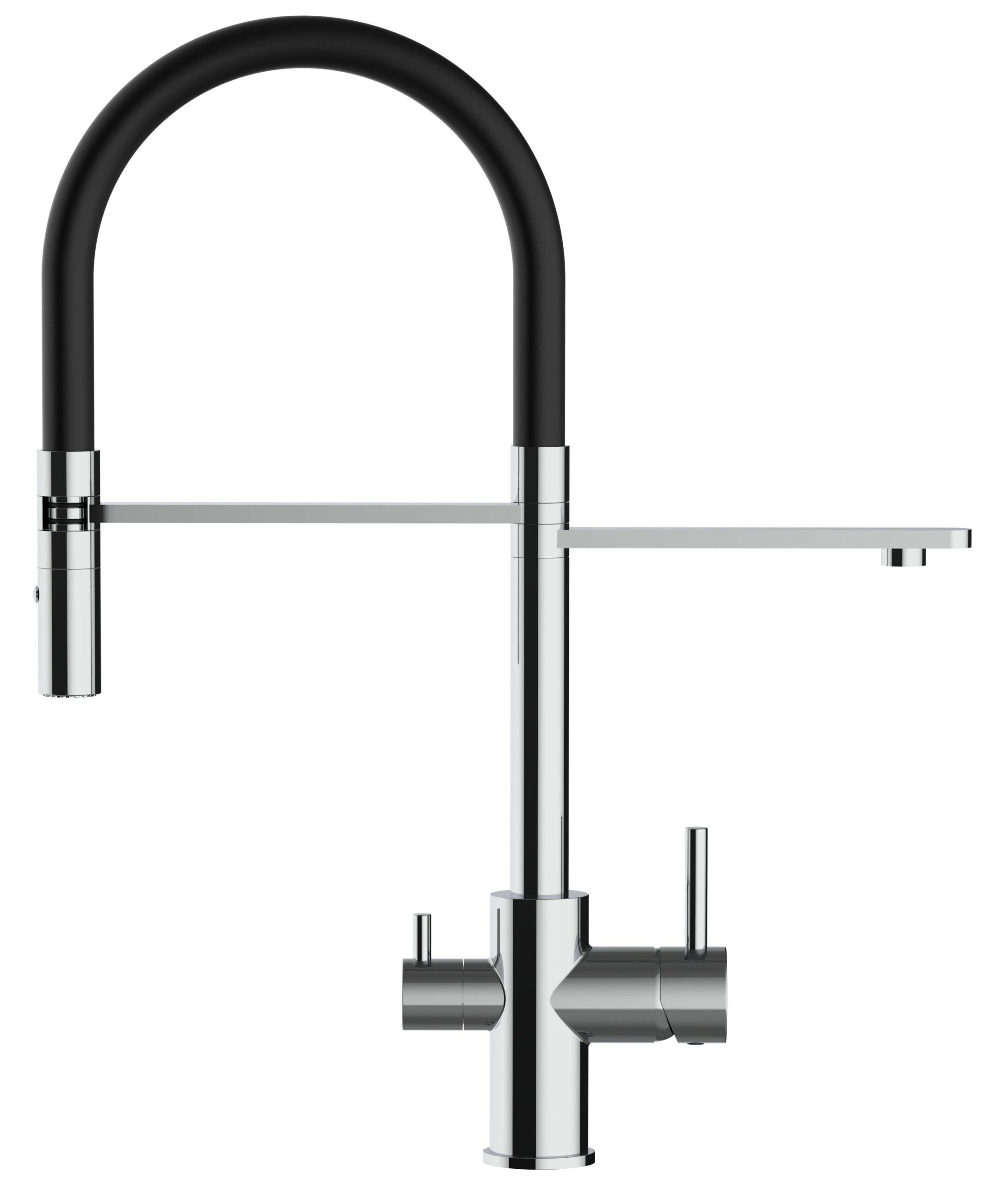 3 Wege Wasserhahn Küchenarmatur, FL, mit 360° schwenkbarem Auslauf, abnehmbare 2 strahl Handbrause, Verchromt / Schwarz