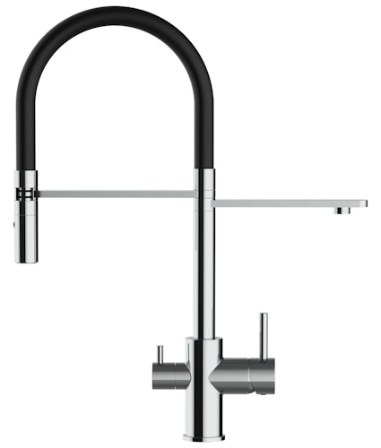 3 Wege Wasserhahn Küchenarmatur, FL, mit 360° schwenkbarem Auslauf, abnehmbare 2 strahl Handbrause, Verchromt / Schwarz