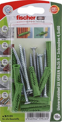FISCHER Universaldübel UX 6x35 R S GREEN K (10 Stück)