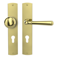 Griffwerk FABIO -Messing Optik Langschild-Garnitur -sichtbar verschraubt -Knopf R21 -WR -TS 40-45mm