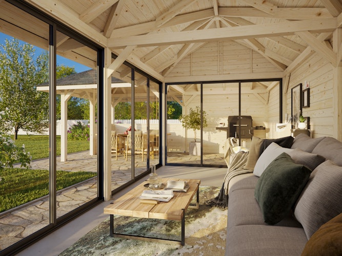 Palmako Pavillon Bianca 33,2 m² Set 520 Slide Plus mit Isolierglas-Schiebetüren