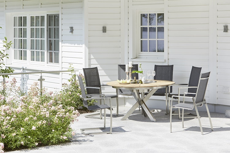 Diamond Garden Tisch LYON Ø 140 cm, Edelstahl / Teak