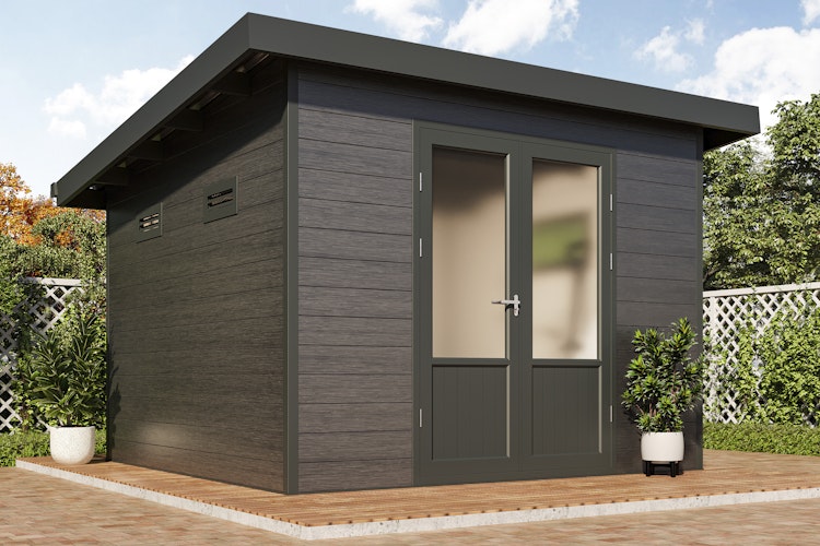 Wolff Finnhaus WPC Gartenhaus Style D / Terra 3030 Anthrazit/Hellgrau - 28 mm 