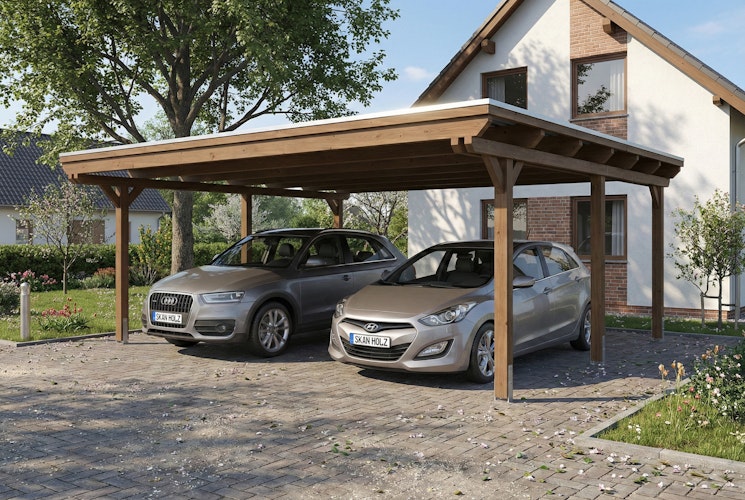 Skan Holz Emsland - Flachdach Doppelcarport aus Leimholz Breite 609 cm