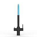 Vorschaubild Kurzversion 47 cm - 5 Wege Wasserhahn Küchenarmatur, Edelstahl Massiv mit 360° schwenkbarem Auslauf, abnehmbare 2 strahl Handbrause, PVD Schwarz Matt / Hellblau