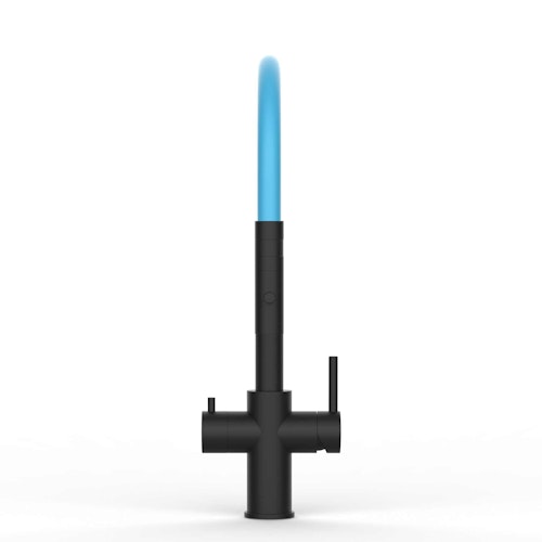 Kurzversion 47 cm - 5 Wege Wasserhahn Küchenarmatur, Edelstahl Massiv mit 360° schwenkbarem Auslauf, abnehmbare 2 strahl Handbrause, PVD Schwarz Matt / Hellblau