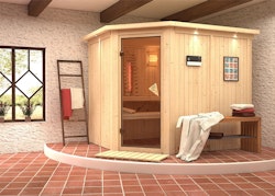 Karibu Sauna Malin mit Eckeinstieg 68 mm inkl. gratis Saunaofen im Wert von 599,99 €