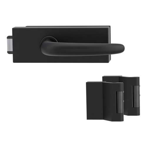 Griffwerk PURISTO S -Graphitschwarz Ganzglastürbeschlagset -3-teiliger Bandsatz -mit Griff DESM ULMER GRIFF -GSC -UV