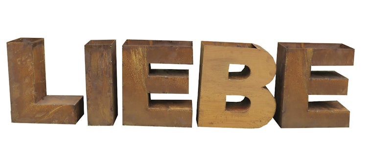 Badeko Schriftzug „LIEBE“ zum Beflanzen in Edelrostoptik