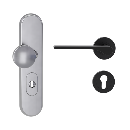 Griffwerk TITANO Kombi SB_882 ES1 (S2) -Edelstahl matt Kombi-Schutzbeschlag -Knopf/Drücker -mit Griff DESM LEAF LIGHT -GSC -rund -L -ZA, 72mm -TS 38-50