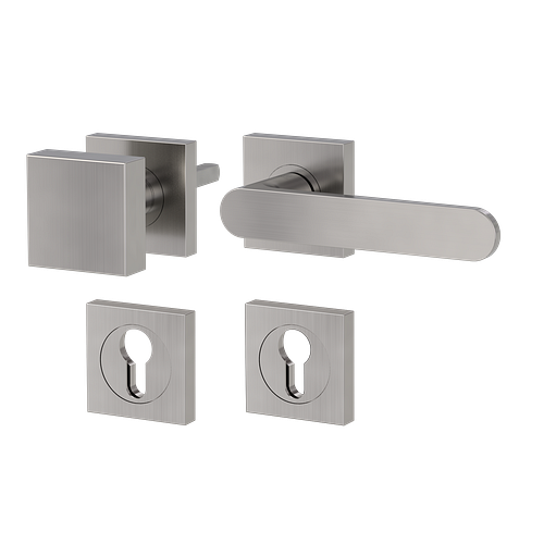 Griffwerk AVUS GK4 -Samtgrau Rosettengarnitur -Schraubtechnik -eckig -Knopf Square -WR -TS: 38-45mm
