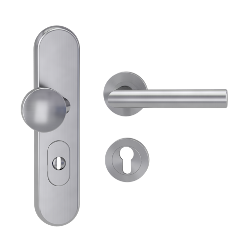 Griffwerk TITANO Kombi SB_882 ES1 (S2) -Edelstahl matt Kombi-Schutzbeschlag -Schild/Drücker -mit Griff LUCIA PROF EM -ZA, 72mm -TS 65-70mm