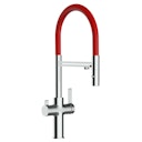 Vorschaubild 3 Wege Wasserhahn Küchenarmatur, FC, mit 360° schwenkbarem Auslauf, abnehmbare 2 strahl Handbrause, Verchromt / Rot