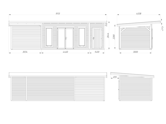 Palmako Gartenhaus Aurelia 16,7+7,9 m² - 44 mm