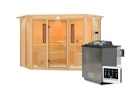 Vorschaubild Karibu Multifunktions-Sauna Asta inkl. Infrarotstrahler mit Eckeinstieg 68 mm inkl. gratis Sauna-Zubehörset im Wert von 234,94 €