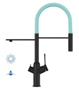Vorschaubild 4 Wege Wasserhahn Küchenarmatur, BOD, mit 360° schwenkbarem Auslauf, abnehmbare 2 strahl Handbrause, Schwarz Matt / Türkis