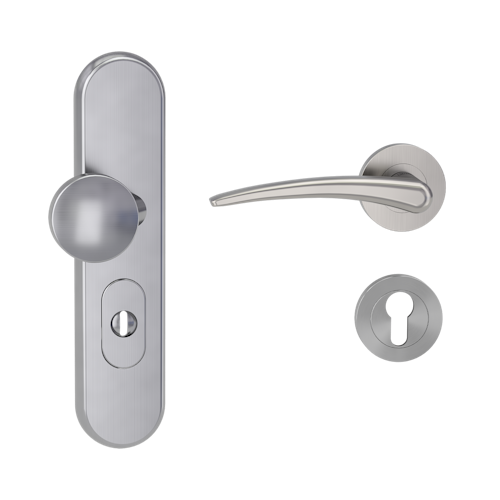 Griffwerk TITANO Kombi SB_882 ES1 (S2) -Edelstahl matt Kombi-Schutzbeschlag -Knopf/Drücker -mit Griff MARISA Schraubt. -SG -L -ZA, 72mm -TS 38-50