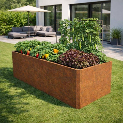 Premium Hochbeet aus Cortenstahl mit Rostpatina 200 x 80 x 75 cm