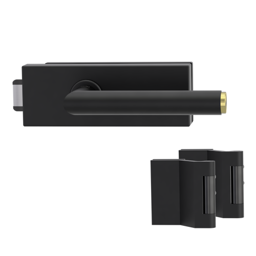 Griffwerk PURISTO S -Graphitschwarz Ganzglastürbeschlagset -3-teiliger Bandsatz -mit Griff LUCIA SELECT -GSC/ME -UV