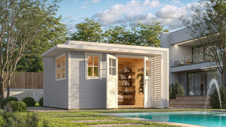 Weka Design Gartenhaus Pure Garden Amberley mit Massivholz-Doppeltür - 44 mm